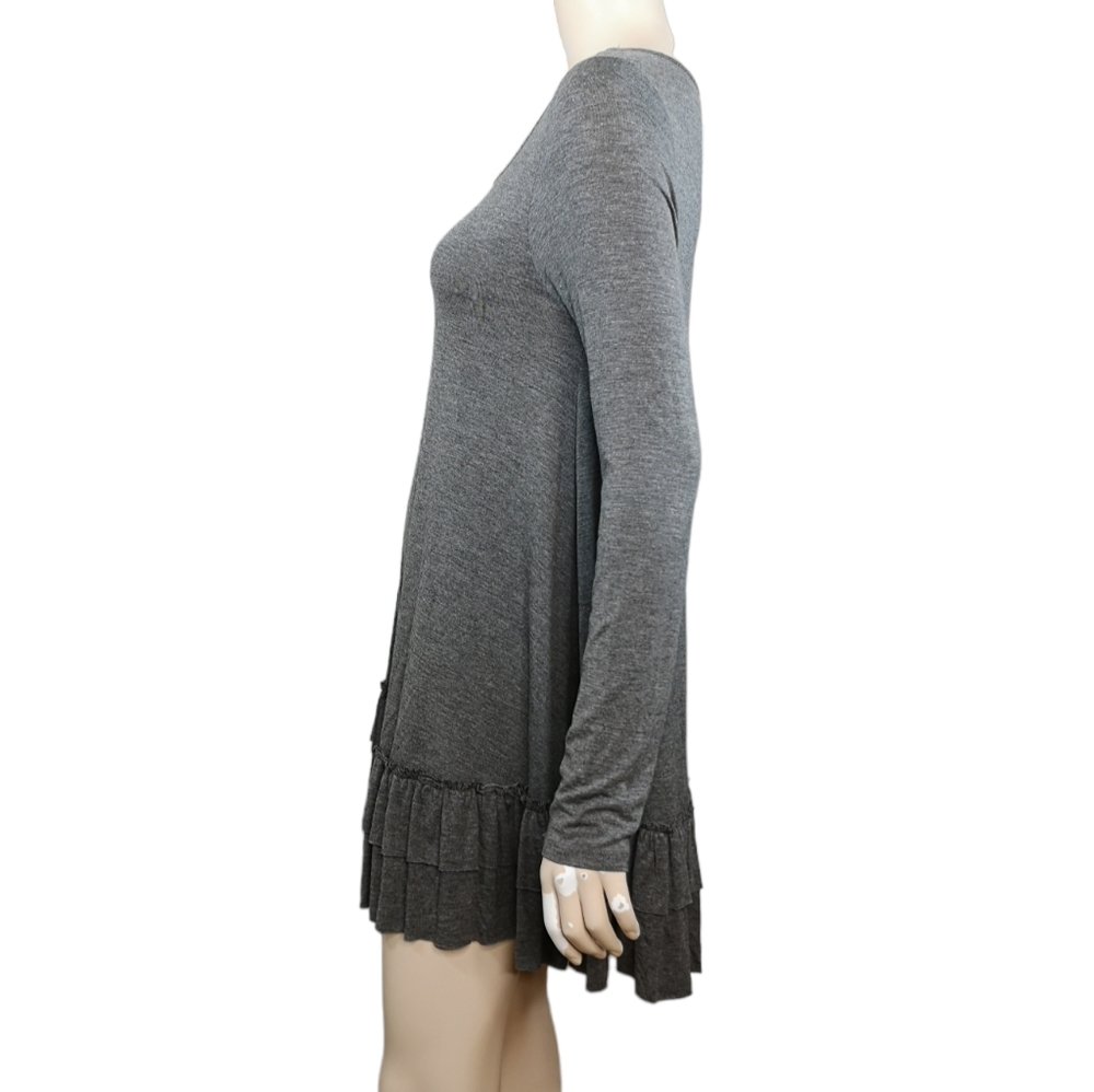 Easel Los Angeles Dress Tunic Ruffle Hem Gray Long Sleeve Stretch Medium Large - Picture 4 of 9